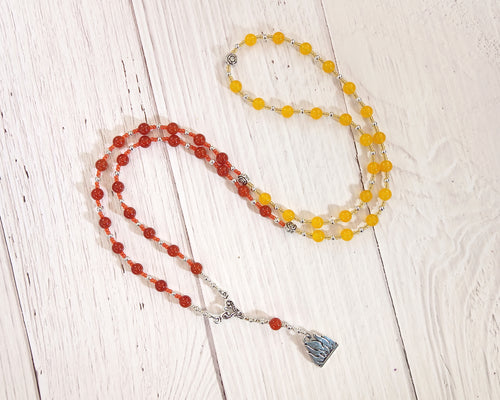 Hestia Prayer Bead Necklace in Carnelian and Yellow Jade: Greek Goddess of Hearth, Home and Family