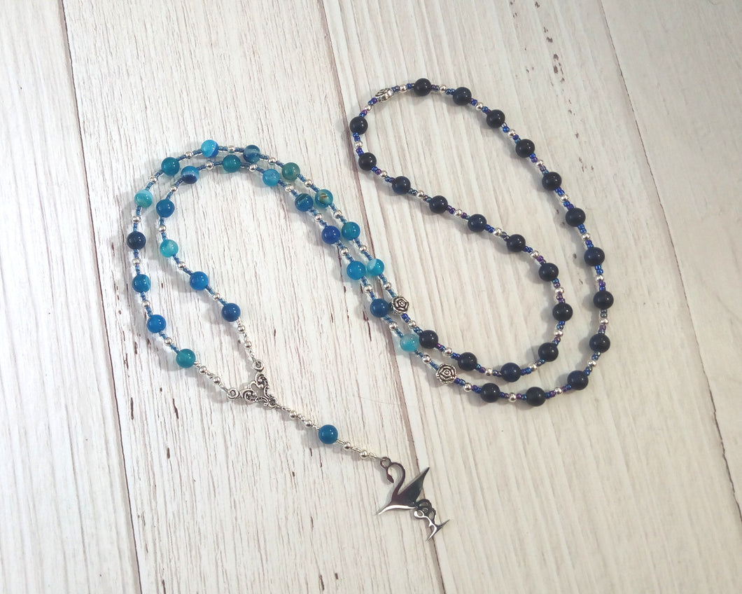 Hygeia (Hygieia) Prayer Bead Necklace in Blue Agate and Lapis: Greek Goddess of Health and Healing