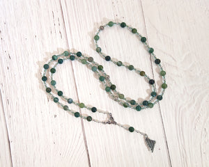 Pan Prayer Bead Necklace in Moss Agate: Greek God of the Forest, Mountains, Country Life