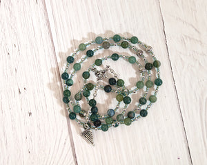 Pan Prayer Bead Necklace in Moss Agate: Greek God of the Forest, Mountains, Country Life