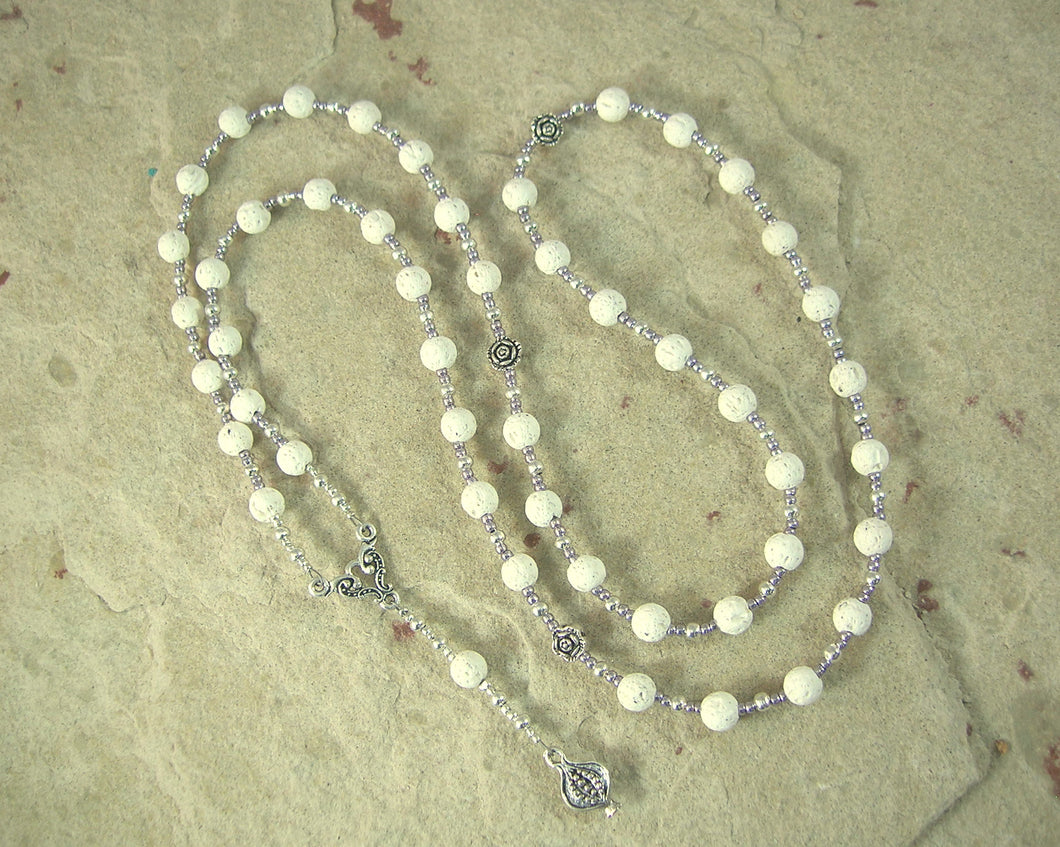 Persephone Prayer Bead Necklace in White Lava Stone: Greek Goddess of Spring, Death, the Afterlife