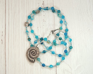 Poseidon Prayer Bead Necklace in Blue Agate: Greek God of the Sea