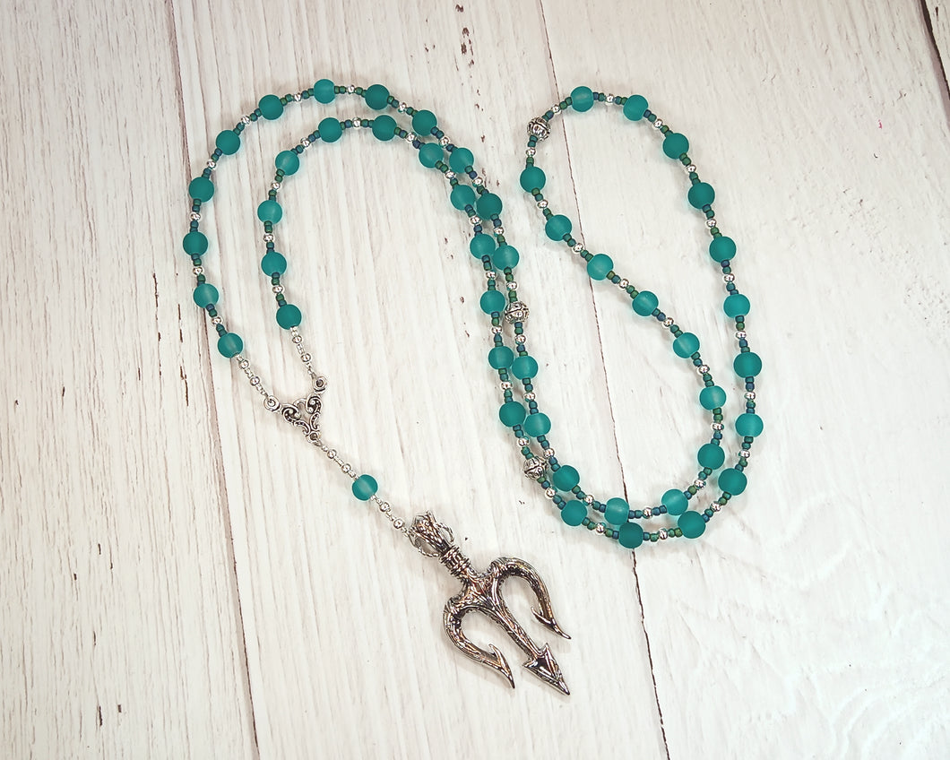 Poseidon Prayer Bead Necklace in Frosted Glass: Greek God of the Sea