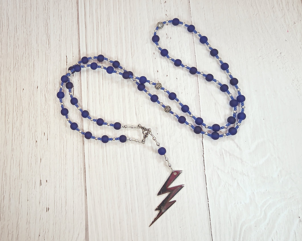 Zeus Prayer Bead Necklace in Frosted Glass: Greek God of Sky, Storm, Lightning, Justice