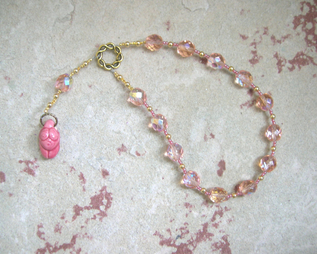 Goddess Prayer Beads with Deep Rose Ceramic Goddess Pendant - Hearthfire Handworks 