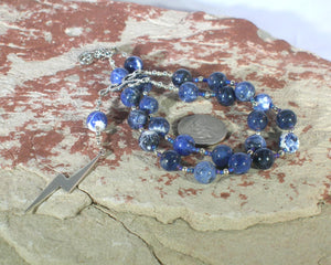 Zeus Prayer Bead Necklace in Sodalite: Greek God of the Sky and Storm, Lightning, Justice - Hearthfire Handworks 