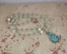 Amphitrite Prayer Bead Necklace in Sea Glass and Amazonite: Greek Goddess, Queen of the Seas - Hearthfire Handworks 