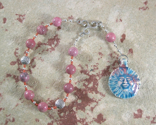 Belenos (Belenus) Pocket Prayer Beads in Rhodonite: Gaulish Celtic God of the Sun - Hearthfire Handworks 