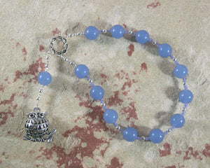Athena Pocket Prayer Beads in Blue Chalcedony: Greek Goddess of Wisdom, Weaving, War - Hearthfire Handworks 