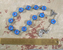 Hera Pocket Prayer Beads in Blue Pressed Glass: Greek Goddess of the Sky, Marriage, Queen of Olympus - Hearthfire Handworks 
