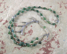 Cernunnos (Kernunnos) Prayer Bead Necklace in Green Agate: Gaulish Celtic God of Nature and Beasts - Hearthfire Handworks 