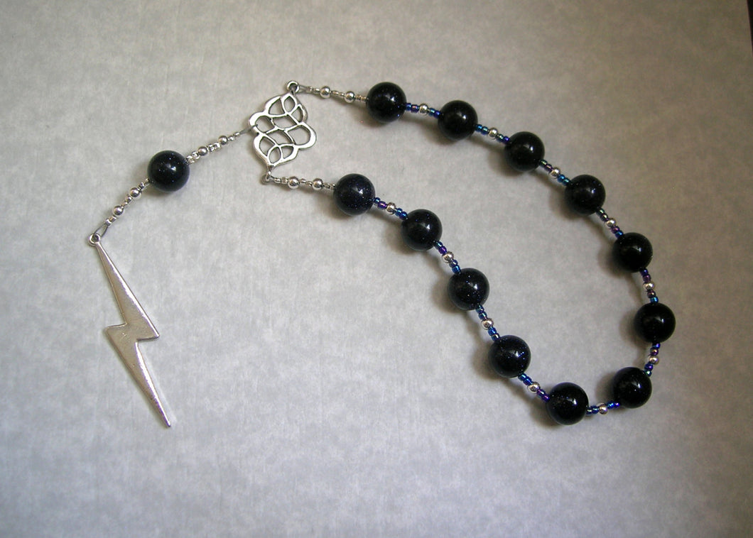 Zeus Pocket Prayer Beads in Blue Goldstone: Greek God of the Sky, Storm, Lightning, Justice - Hearthfire Handworks 