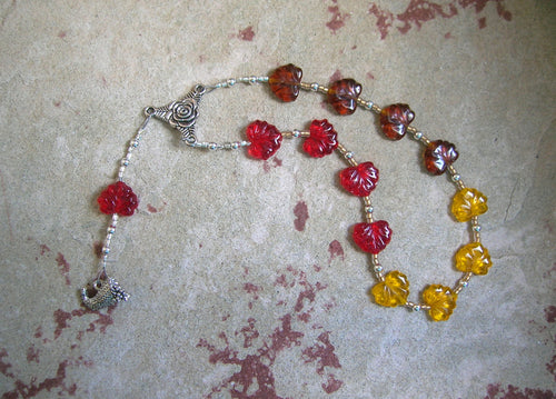 Demeter Pocket Prayer Beads in Harvest-Toned Czech Pressed Glass: Greek Goddess of Grain - Hearthfire Handworks 