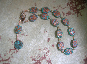 Athena Pocket Prayer Beads in Czech Pressed Glass: Greek Goddess of Wisdom, Weaving, War - Hearthfire Handworks 