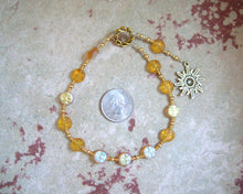 Helios Pocket Prayer Beads in Yellow Pressed Glass: Greek God of the Sun, Witness of Oaths - Hearthfire Handworks 