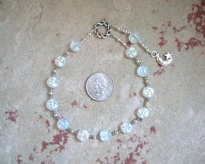 Selene Pocket Prayer Beads in White Pressed Glass: Greek Goddess of the Moon - Hearthfire Handworks 
