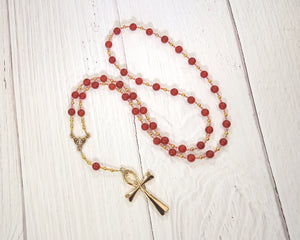 Egyptian Prayer Bead Necklace in Carnelian with Ankh