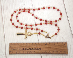 Egyptian Prayer Bead Necklace in Carnelian with Ankh