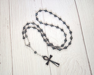 Egyptian Prayer Bead Necklace in Labradorite with Ankh