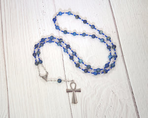 Egyptian Prayer Bead Necklace in Lapis Lazuli with Ankh