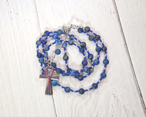 Egyptian Prayer Bead Necklace in Lapis Lazuli with Ankh