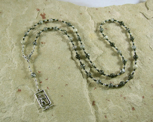 Anubis Prayer Bead Necklace in Picasso Jasper: Egyptian God of the Underworld, Guardian of the Dead - Hearthfire Handworks 