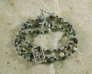 Anubis Prayer Bead Necklace in Picasso Jasper: Egyptian God of the Underworld, Guardian of the Dead - Hearthfire Handworks 