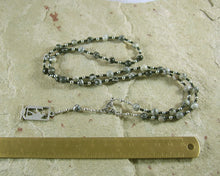 Anubis Prayer Bead Necklace in Picasso Jasper: Egyptian God of the Underworld, Guardian of the Dead - Hearthfire Handworks 