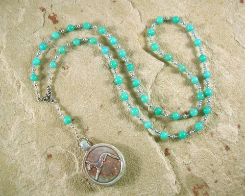 Anubis Prayer Bead Necklace in Amazonite: Egyptian God of the Underworld, Guardian of the Dead - Hearthfire Handworks 