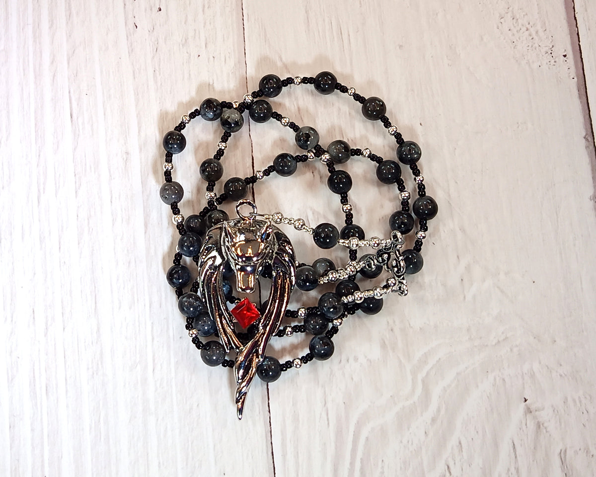 Anubis Prayer Bead Necklace in Labradorite: Egyptian God of the Underw ...