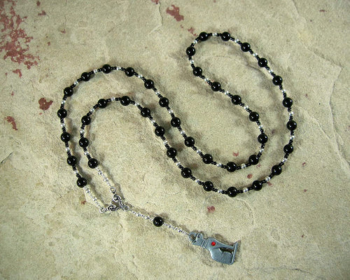 Bast (Bastet) Prayer Bead Necklace in Black Onyx: Egyptian Goddess of Love, Joy, Music
