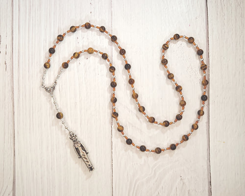 Bast (Bastet) Prayer Bead Necklace in Tiger Eye: Egyptian Goddess of Love, Joy, Music