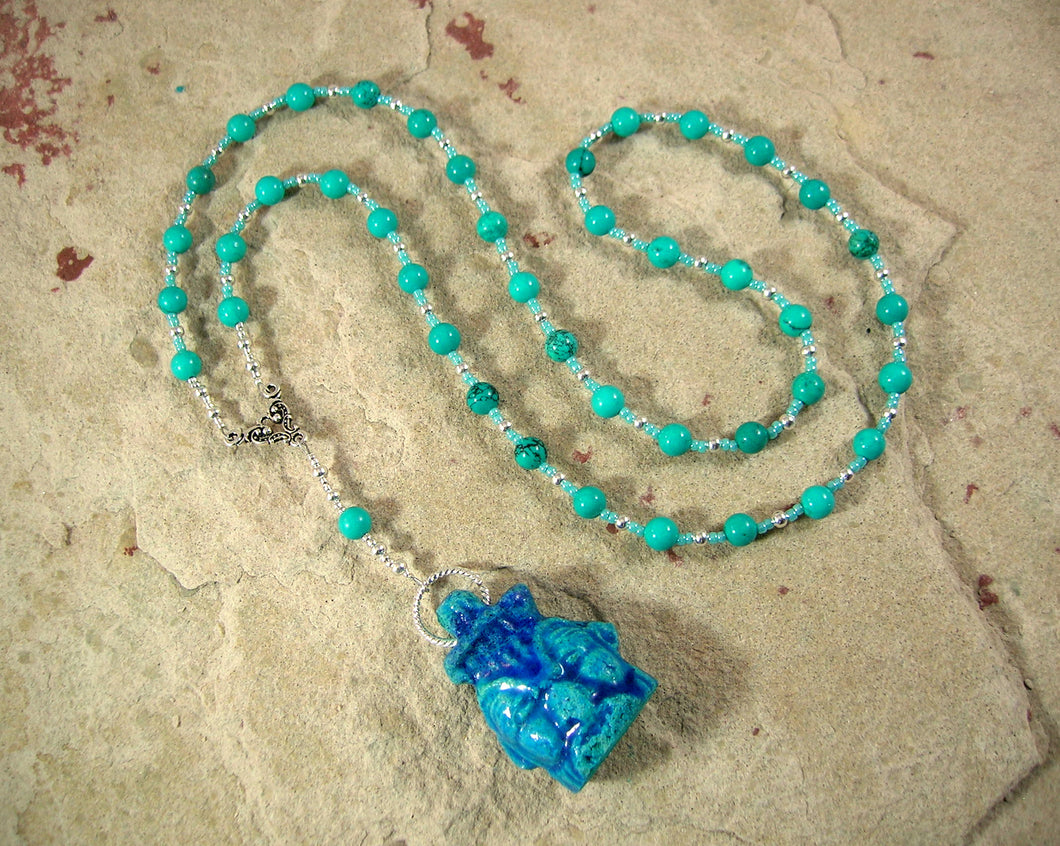 Stabilizing Turquoise Bes Prayer Bead Necklace in Stabilized Turquoise: Egyptian God of Hous ...