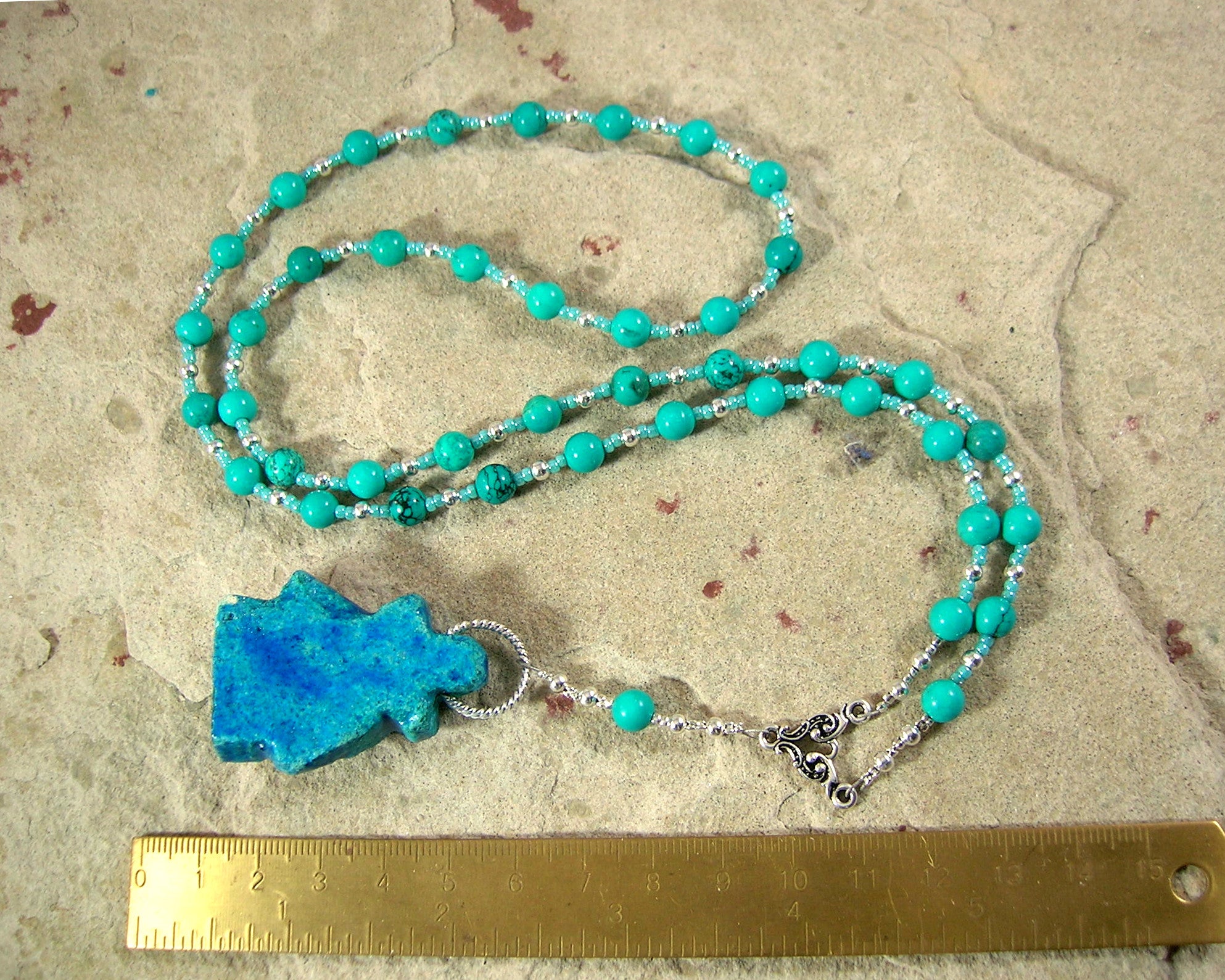 Stabilizing Turquoise Bes Prayer Bead Necklace in Stabilized Turquoise: Egyptian God of Hous ...