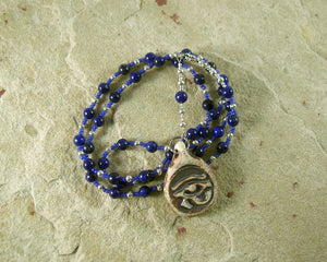 Horus the Younger (Heru-sa-Aset) Prayer Bead Necklace in Lapis: Egyptian God of Sovereignty - Hearthfire Handworks 