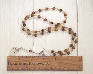 Imhotep Prayer Bead Necklace in Tiger Eye: Egyptian God of Healing, Architect of the Pyramid of Djoser