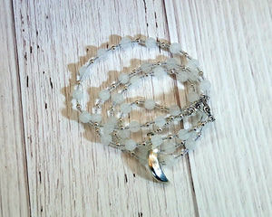 Khonsu Prayer Bead Necklace in Frosted Quartz: Egyptian God of the Moon