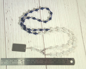Ma'at Prayer Bead Necklace in Snow Quartz and Lapis: Egyptian God of Truth, Justice, Order