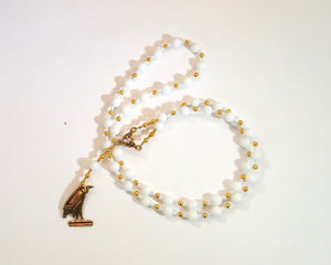 Nekhbet Prayer Bead Necklace in Alabaster: Egyptian Vulture Goddess, Patron and Protector of Upper Egypt