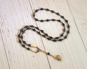Nephthys Prayer Bead Necklace in Labradorite: Egyptian Goddess of Death, Mourning, Rebirth