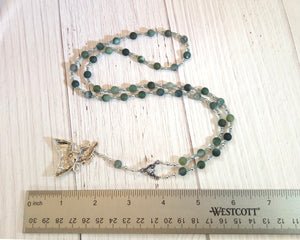 Osiris (Wesir) Prayer Bead Necklace in Moss Agate: Egyptian God of Death and the Afterlife