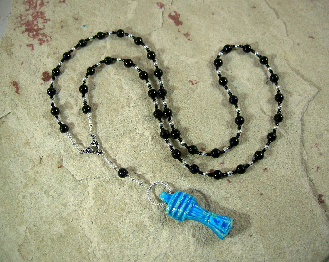 Osiris (Wesir) Prayer Bead Necklace in Onyx with Djed: Egyptian God of Death and the Afterlife - Hearthfire Handworks 