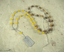 Seshet (Seshat) Prayer Bead Necklace in Tiger Eye and Yellow Jade: Egyptian Goddess of Writing, Wisdom and Knowledge