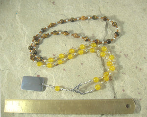 Seshet (Seshat) Prayer Bead Necklace in Tiger Eye and Yellow Jade: Egyptian Goddess of Writing, Wisdom and Knowledge