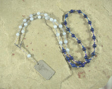 Thoth (Djehuty) Prayer Bead Necklace in Blue Lace Agate and Lapis Lazuli: Egyptian God of Wisdom, Language, Writing