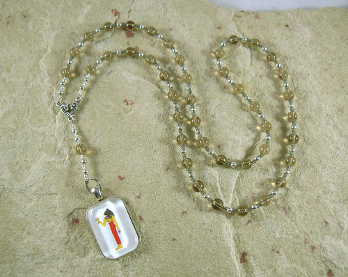 Bast Prayer Bead Necklace in Smoky Quartz: Egyptian Goddess of Joy, Love, Music - Hearthfire Handworks 
