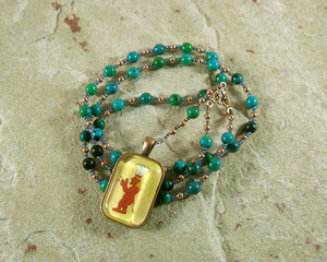 Bes Prayer Bead Necklace in Chrysocolla: Egyptian God of House and Home, Protector of the Family - Hearthfire Handworks 