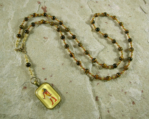 Maahes Prayer Bead Necklace in Tiger Eye: Egyptian War God, Protector, Avenger of Wrongs - Hearthfire Handworks 