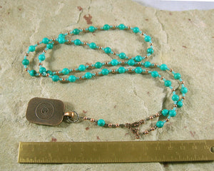 Taweret Prayer Bead Necklace in Stabilized Turquoise: Egyptian Goddess of Fertility, Motherhood, Childbirth - Hearthfire Handworks 