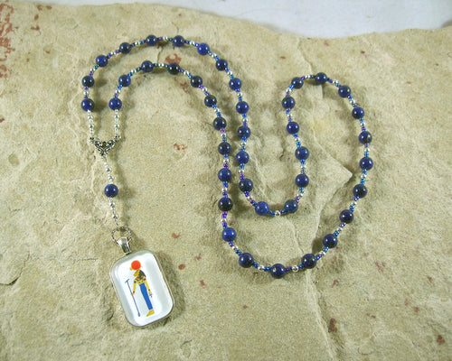 Tefnut Prayer Bead Necklace in Lapis Lazuli: Egyptian Goddess of the Waters and the Rains - Hearthfire Handworks 